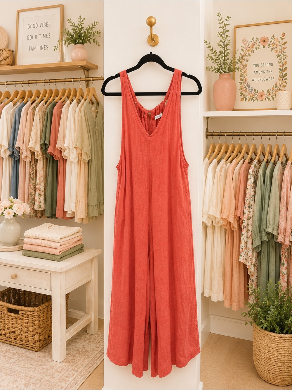 Tempo Paris Linen Wide Leg Romper Jumpsuit Terra Cotta Made in Italy Small